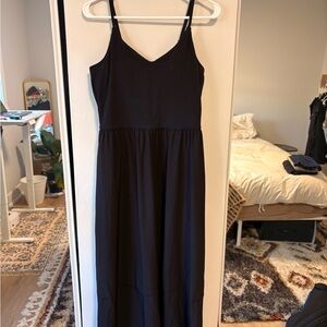 Athleta Black Spaghetti-Strap V-Neck Maxi Dress with Pockets